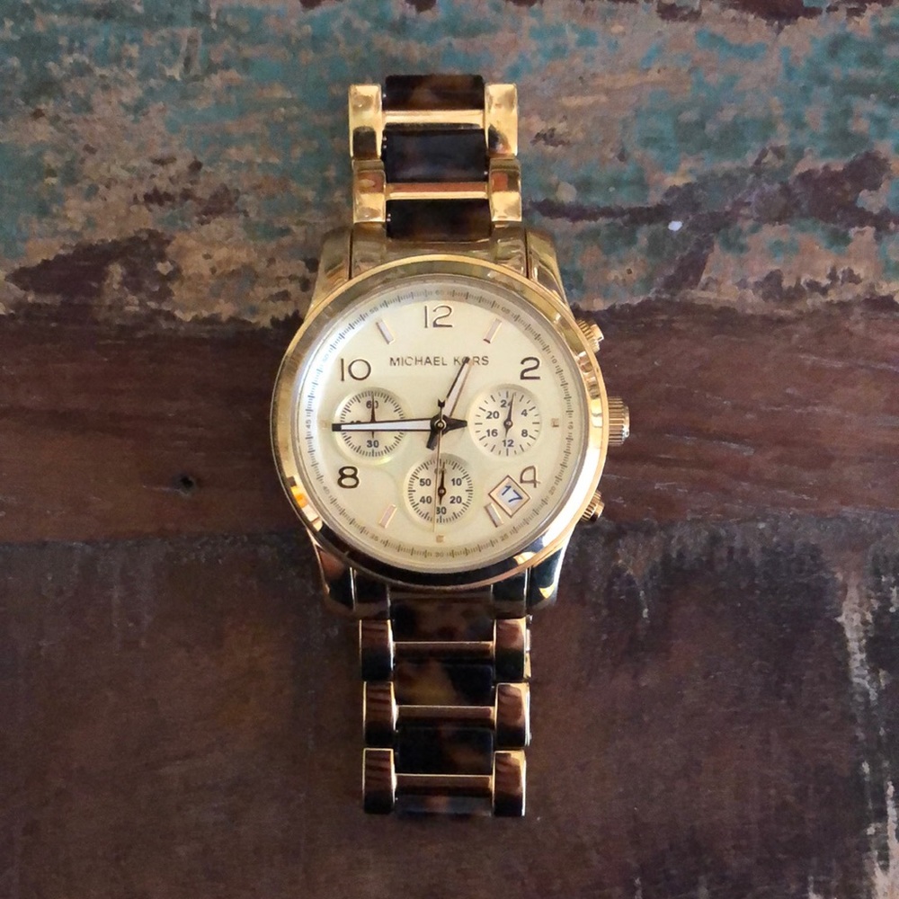 Michael Kors Link Watch - Tortoise and Gold, 8.5”